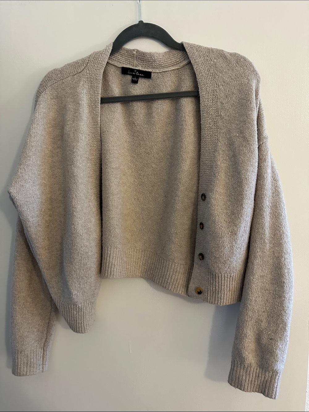 Lovetree Taupe Cropped Button-Front Cardigan